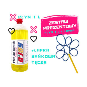 Bańki Mydlane – Płyn 1 l + Łapka „Bańkowa Tęcza XXL” — Zestaw