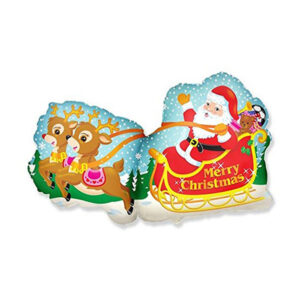 Balon Foliowy Mikołaj w Saniach – Dekoracja Świąteczna XXL (90 cm)