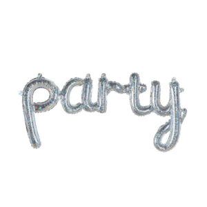 Balon Foliowy Napis PARTY – Srebrny Holograficzny – 113 cm