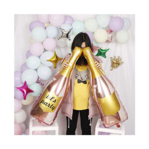 Balon Foliowy Butelka Szampana – Różowe Złoto „Let’s Party!” 106 × 39 cm | Na hel lub powietrze