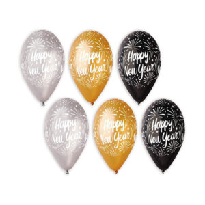Balony z Nadrukiem Happy New Year – Kolorowa Dekoracja na Sylwestra i Nowy Rok (5 szt.)