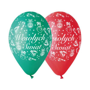 Balony z Napisem „Wesołych Świąt” – Czerwone i Zielone – Premium Gemar 12”, 5 szt.