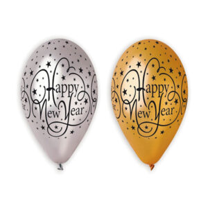 Balony Premium „Happy New Year” – Złote i Srebrne – 12" / 6 szt. – Gemar