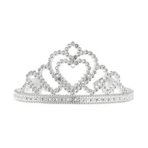 Diadem Księżniczki – Srebrna Korona z Połyskującymi Kryształkami i Serduszkiem
