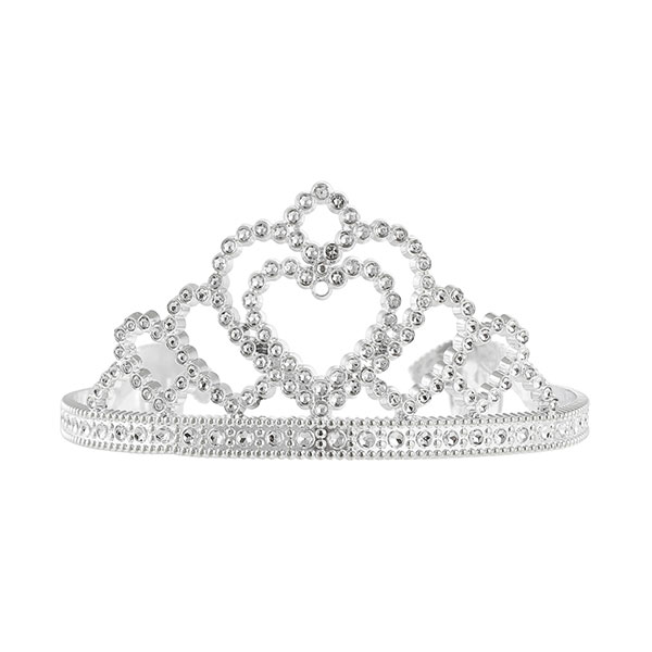 Diadem Księżniczki – Srebrna Korona z Połyskującymi Kryształkami i Serduszkiem