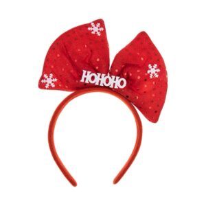 Opaska Świąteczna „Ho Ho Ho” – Cekinowa z Kokardą i Płatkami Śniegu