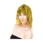 Peruka Foliowa Złota – błyszcząca peruka imprezowa z grzywką | Uniwersalny rozmiar