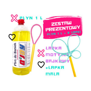 Bańki Mydlane – Płyn 1 l + Łapka „Mała” + Łapka „Motylek Bajkowy” — Zestaw