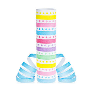 Serpentyna Papierowa Groszki i Paski Tęczowe – 18 rolek po 4 m – Dekoracja Imprezowa