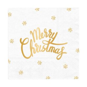 Serwetki papierowe Merry Christmas – złoty napis, 10 szt. | 33 × 33 cm