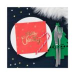 Serwetki papierowe Merry Christmas czerwone – złoty napis, 10 szt. | 33 × 33 cm