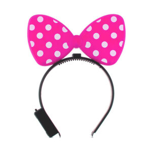 Opaska LED Różowa Kokarda - Świecąca Opaska w Białe Grochy