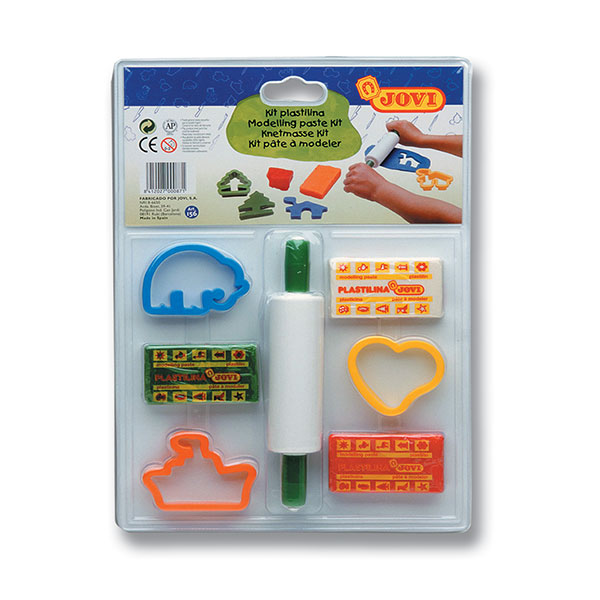 Zestaw Kreatywny JOVI na Blistrze | 3 Foremki, 3 Kostki Plasteliny i Wałek